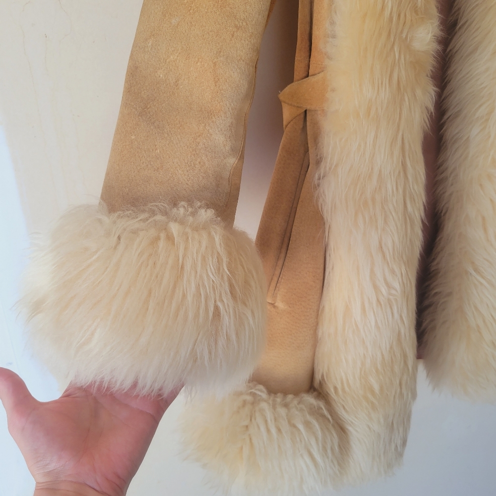 Vintage 70s lambskin fur trim Penny Lane Coat Medium - Picture 11 of 16